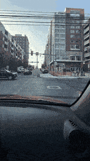 Windshield view of N. 7th St in Allentown, where the right lane runs into a new curb