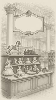 A small toy department sign inside a big department store