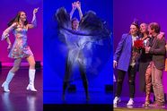 Three stage photos of dancers in sequins and costumes from a past Last Best Stars show