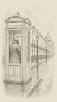 A caller in a red London phone box